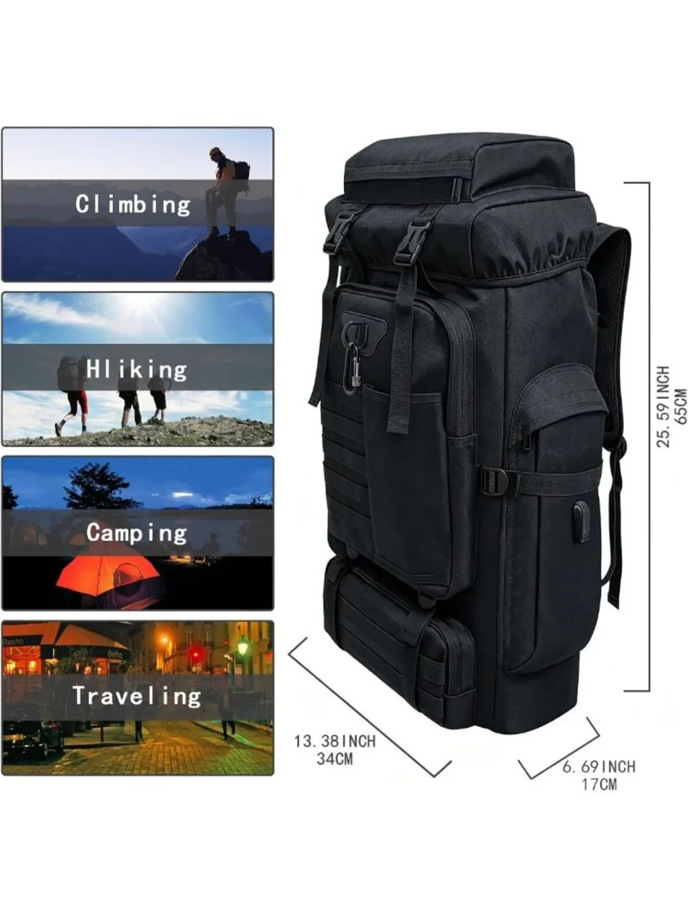 Large 80L/100L Hiking Backpack for Men & Women - Tactical Outdoor Travel